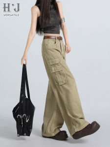 High Waist Wide Leg Loose Fit Thin Denim Jeans Womens Autumn Winter Khaki Color Straight Cut Trousers Casual Workwear