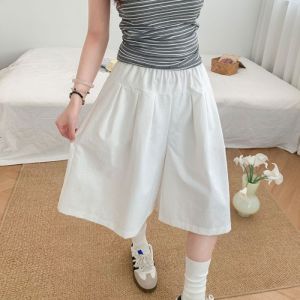 Casual High Waist Wide Leg Short Pants Women Summer Thin Style Sporty Seven-Foot Length Slimming Loose Fit College Style