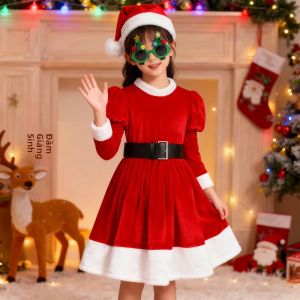 Bộ Trang Phục Cosplay Ông Già Noel Red Velvet Cho Bé Gái Trang Phục Giáng Sinh Ấm Áp Trang Phục Dự Tiệc Năm Mới Kiểu Cổ Tròn Dễ Thương Tay Dài Trang Phục Trẻ Em