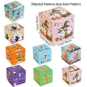 24pcs Halloween Gift Box Trick or Treat Goody Boxes Pumpkin Witch Ghosts Paper Treat Box for Happy Halloween Party Gift Supplies