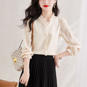 High-end Autumn Wooden Ear Sleeve Blouse