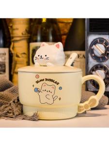 Oatmeal Bowl Breakfast Watchband Spoon with Lid Ceramic Mug Large Capacity Yogurt Student Good-looking Dormitory