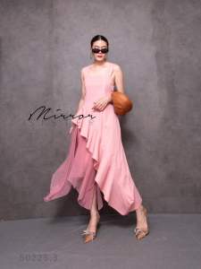 50225.3 set2ชิ้น เสื้อสายเดี่ยวใหญ่ตีเกล็ด + กระโปรงชายแฉกแต่งผ้าโปร่งสวย Tag::Mirror Sister