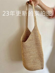 Raffia Gray Black Brown Handmade Woven Bucket Bag Straw Bag Vacation Beach Bag Casual Wind Travel