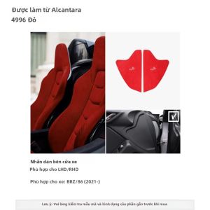 ALCANTARA | Bộ 4 Miếng Dán Trang Trí Ốp Cửa Xe Subaru BRZ/Toyota GR86 Bằng Sợi Carbon Alcantara 2021-2025 Màu Đen/đỏ/xanh Dương Phụ Kiện Nội Thất Mô Phỏng 3D