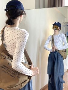 Pure Cotton Floral Print Base Layer Shirt Womens Spring Thin Waist Slimming Stylish Sweet And Spicy Shoulder Top Ins Style