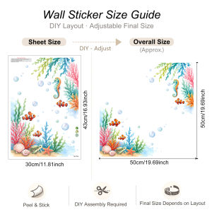 Watercolor Underwater Ocean Mirror Corner Decal - Peel and Stick Removable Vinyl Sticker Waterproof Bathroom Vanity Decor