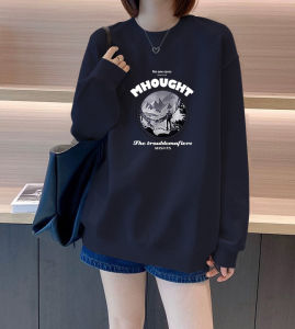 Retro American Style round Neck Sweatshirt Womens Spring Autumn Loose Long Sleeve Top Small Size Comfortable Cotton Blend