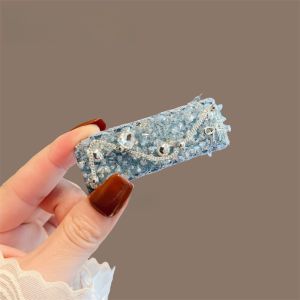 Luxurious Crystal Hair Clip Side Bangs Chain Design Blue Crystal BB Clip Fashionable Hair Accessories Elegant Hair Grips