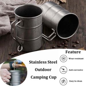 Stainless Steel Outdoor Camping Cup Retro Light Weight Beer Cup Portable Coffee Water Mug With Handle For Outdoor Picnic Camping