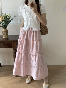 High Waist A-Line Midi Skirt Womens Pure Color Loose Fit Summer Elegant French Style Cake Skirt Commute Friendly