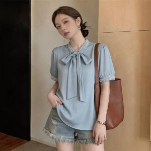 Áo Blouse Ôm Body Tay Ngắn Đính Nơ