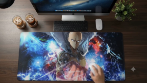 One Punch Man Anime Gaming Mouse Pad XXL 70x30cmx5mm Extended Desk Mat Non-Slip Rubber Base Waterproof Surface Large Keyboard and Mouse Pad for Office Study Workstation and Gaming Setup – Design