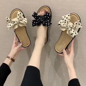 Korean Style Butterfly Knot Home Slippers Womens Comfortable Fashionable Outdoor Anti-slip Slippers Sweet Style Flat Heel