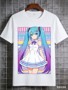 Bandai | Hatsune Miku Collaboration Printed Men and Kids T-Shirt Japanese Anime Millennial Hot Girl Loose Slimming Top