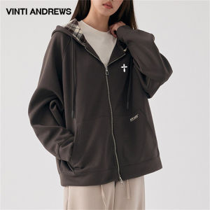 Plaid Patchwork Double Zipper Hooded Casual Jacket