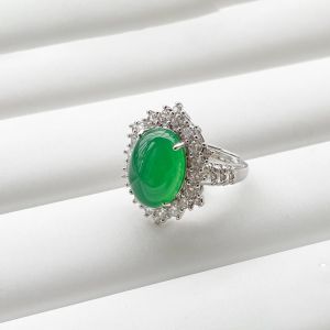 Natural Ice Jade Agate Ring Womens Style Green Agate Gemstone Embedded Ring Fashionable Internet Famous Quartz Jewelry