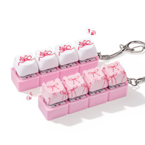 4 Keys Pink Bow Fidget Toys Keyboard Clicker Keychain Fidget Sensory Fun Toys for Anxiety Decompression Keyboard Fidget Clicker