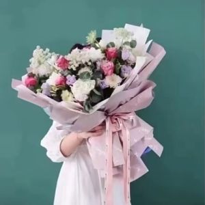 Kertas Buket Hologram Paper Bi Color Flower Wrapping Cellophane Plastik OPP Rainbow KB6064