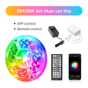 Nexillumi 5050 RGB LED Strip Lights 5m/10m/15m/20m/30m Bluetooth APP Control Music Sync Ribbon with 12V/24V Adapter for Decor