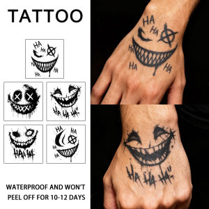 Horror Laughing Face Waterproof Temporary Tattoo Stickers Long-lasting Waterproof for One to Two Weeks Finger Plam.