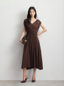 Vero Moda | Autumn Twisted V-Neck Pure Color Sleeveless Long Dress