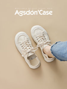 Agsdon | White Canvas Shoes for Women Thick Sole Spring Slip-on Sporty Trendy