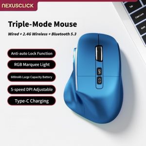 NexusClick 2026 Rechargeable Wireless Mouse Ergonomic Vertical Tri-Mode Adjustable DPI Long Battery Durable Gaming Office Mouse