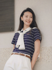 Semir | Summer Short Stripe Polo Shirt Dog Pattern Vintage