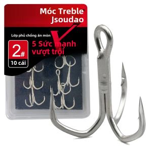Bộ 10 Móc Treble 5 Kích Cỡ 2 # 4 # 6 # 8 # 10 # Móc Câu Ba Lỗ Sắc Nét Thép Có Gai Cho Thép Carbon Cao Nước Ngọt Và Nước Mặn