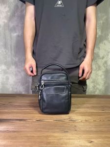 Tas Selempang Kulit Asli Mini Untuk Pria Dengan Beberapa Kompartemen Tas Ponsel