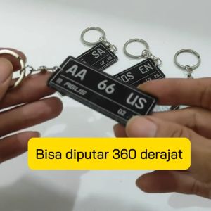 Gantungan Kunci Model Plat Nomor Putih Grafir Satu Muka
