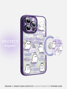 Cute Purple Ghost Phone Case Magnetic Full Cover Transparent Anti-Fall for 14Pro Max New Model IP15Pro Cartoon Design 13Pro