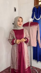 Baju Gamis Couple Pasangan Suami Istri Keluarga Lebaran 2025 Selaras Family Pink Chalk