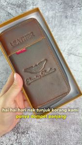Long Zip Leather Wallet Genuine Cow Leather Purse Dompet Kulit Panjang