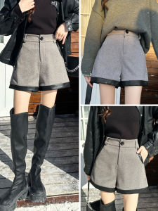 กางเกงขาสั้นผ้าขนสัตว์ทรงหลวมสำหรับผู้หญิง กางเกงขายาวทรงหลวมสไตล์ลำลองสำหรับฤดูใบไม้ร่วงและฤดูหนาว กางเกงขายาวทรงหลวมสำหรับใส่ไปทำงาน