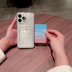 Soft Transparent Card Holder Bag Case For Xiaomi Redmi Note 13 Pro 12 11S 10 Pro Max 9S 9Pro 10C 13C 14C 12C Clear Phone Cover