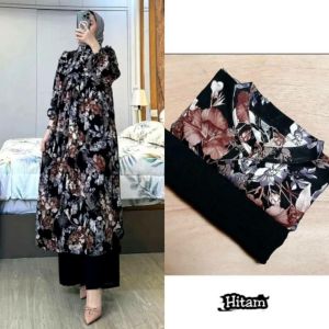 Setelan Tunik Lavina Rayon Diamond plus Celana Crinkle Airflow Motif Terbaru