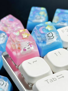 Customized Resin Translucent Sky Blue Smile Face Keycap Single
