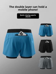 Running Shorts Mens Quick-Drying Sports Three Points Pant Belt Lining Fitness Marathon Track and Field Training Pants Handphone-Friendly