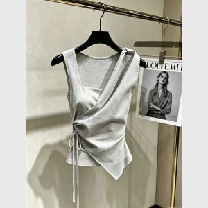 Grey Linen Sleeveless French Style Tank Top