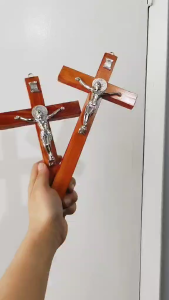 Elegant Mahogany Wood Wall Crucifix with St. Benedict Medal 8/10 Inches - Home Decor Religious Accessory