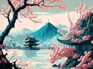 Japanese Landscape 5D DIY Diamond Diamond Embroidery Full Round Drill Cross StitchBar Cafe Vintage Home Room Decor Gift