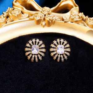 SEQUITO Fashion Women Inlay Square Cut Black AAA Cubic Zirconia White Oil Drip Golden Small Stud Earrings for Daily Wear SE1021