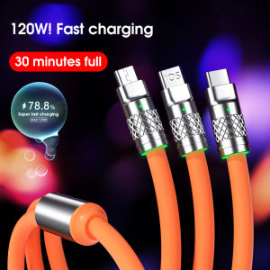 ⚡【Ready stock】FREE Shipping+COD⚡ 3 in 1 120W 6A Super Fast Charging Type C Cable Liquid Silicone Cable Bold Quick Charge Micro USB Cable For iPhone Huawei Charger Cables
