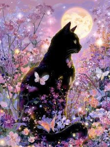 Jigsaw Puzzle 500 1000 1200 2000pcs Mysterious Black Cat Sitting Among Colorful Flowers for Adults Stress Relief Relax Activity