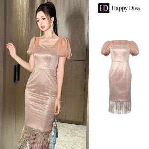 Happy Diva ชุดผู้หญิง เดรสสีทอง ชุดแขนพัฟ ชุดลําลอง ชุดแต่งงาน ชุดปาร์ตี้อย่างเป็นทางการ ชุดทํางานปาร์ตี้ 31222