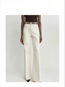 Elastic Cotton Silk White Womens Flare Jeans with Front Pockets