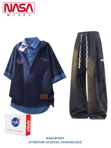 NASA WTAPS | Polo Shirt and Trousers Set Plaid Turn-down Collar Faux Layer Summer Trendy Versatile
