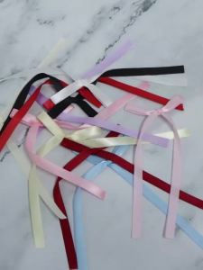 20pcs/lot 1cm Polyester Satin Long Streamer Hand Tied Ribbon Bows For DIY Bow Hair Accessories Gift Cake Packaging Decorations